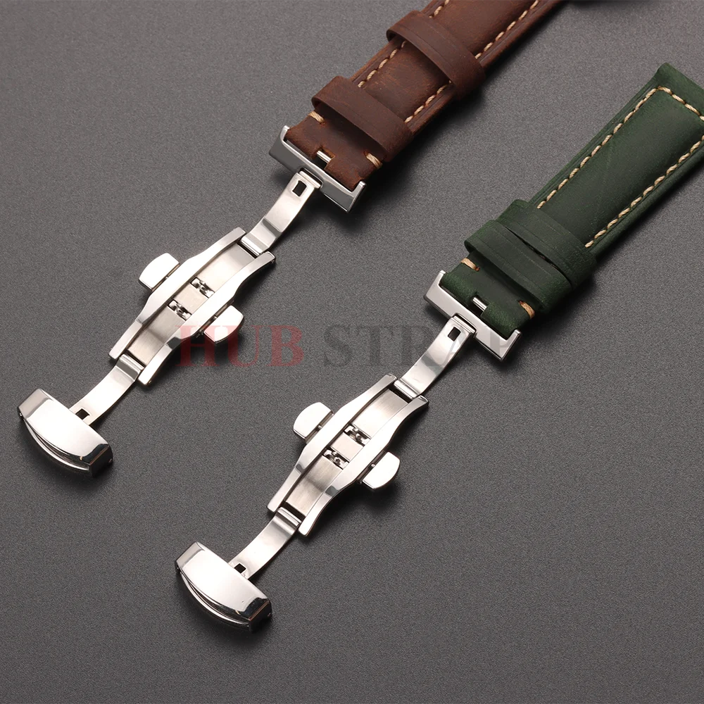 20mm 22mm 24mm 26mm 오메가 비즈니스 시계 밴드용 정품 송아지 가죽 시계 밴드 버터플라이 버클 스티칭 브라운 스트랩