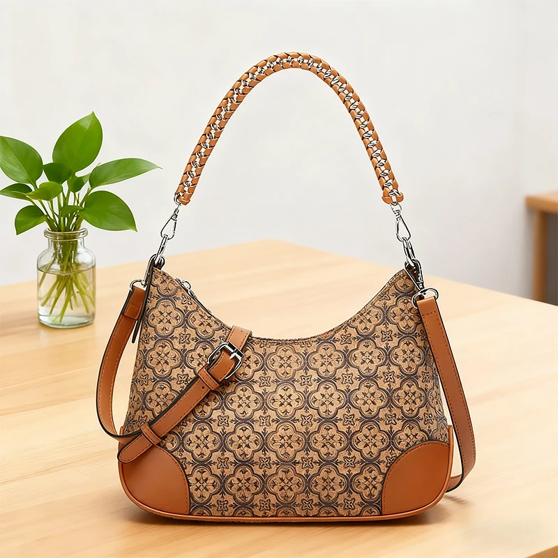 

Stylish Cork Leather Underarm Shoulder Bag Woman Retro Crossbody Bag Waterproof Luxury Design Crescen Bag for Trend Everyday Use
