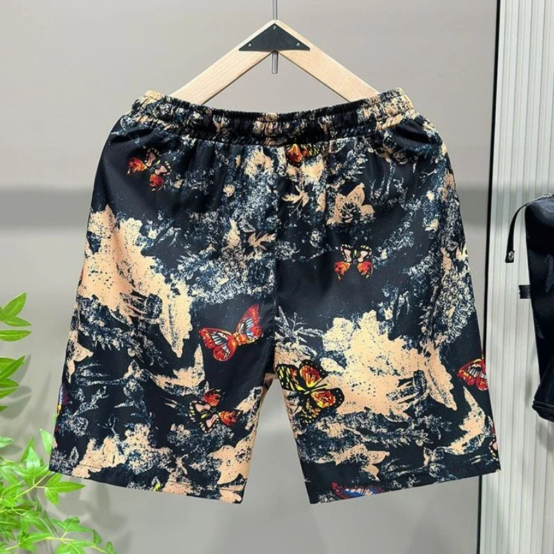 

Мужские шорты на шнурке с пляжным принтом и карманами, свободные мешковатые шорты с цветочным принтом, широкая дизайнерская одежда Xxl, тонкие мужские шорты Y2k
