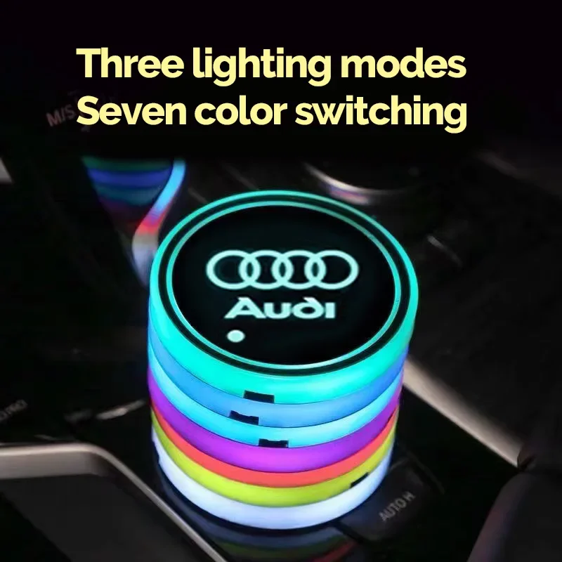 

Luminous Car Water Cup Coaster LED Drink Holder Mats For Audi Sline Quattro Logo USB Charging Atmosphere Light Non-slip Coasters