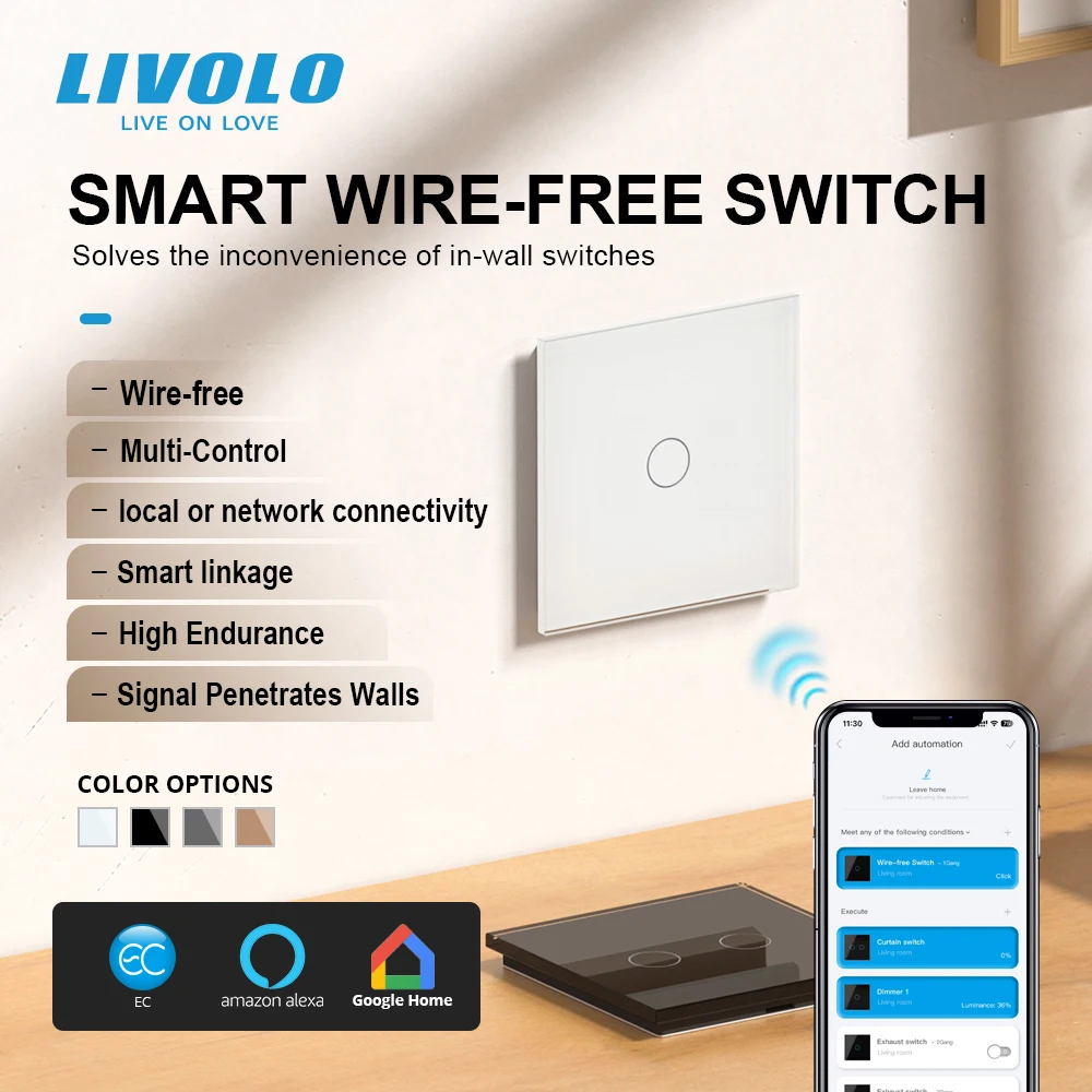LIVOLO EC Remote Control Type Double Panel ,1/2 Sensors Touch in Secured Glass Compatible with ZigBee EC Products