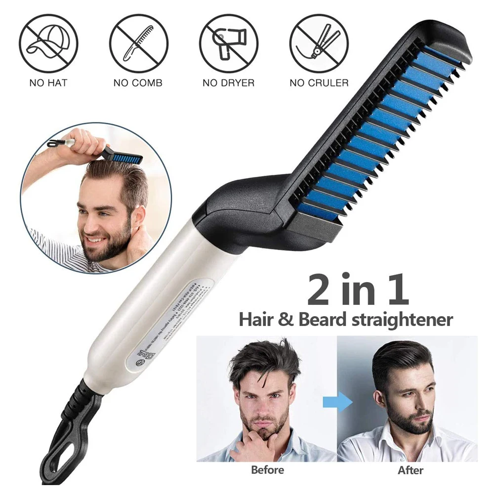 Alisador de barba rápida multifuncional, alisamento de cabelo masculino, pente liso de ferro aquecido, modelador de barba elétrica