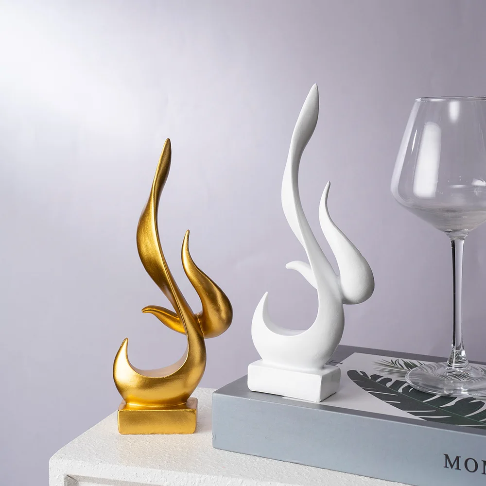 

Modern Flame Trumpet Sculpture‌ – Handmade Resin Art, Elegant Tabletop Decor for Home & Office with Gold Accents