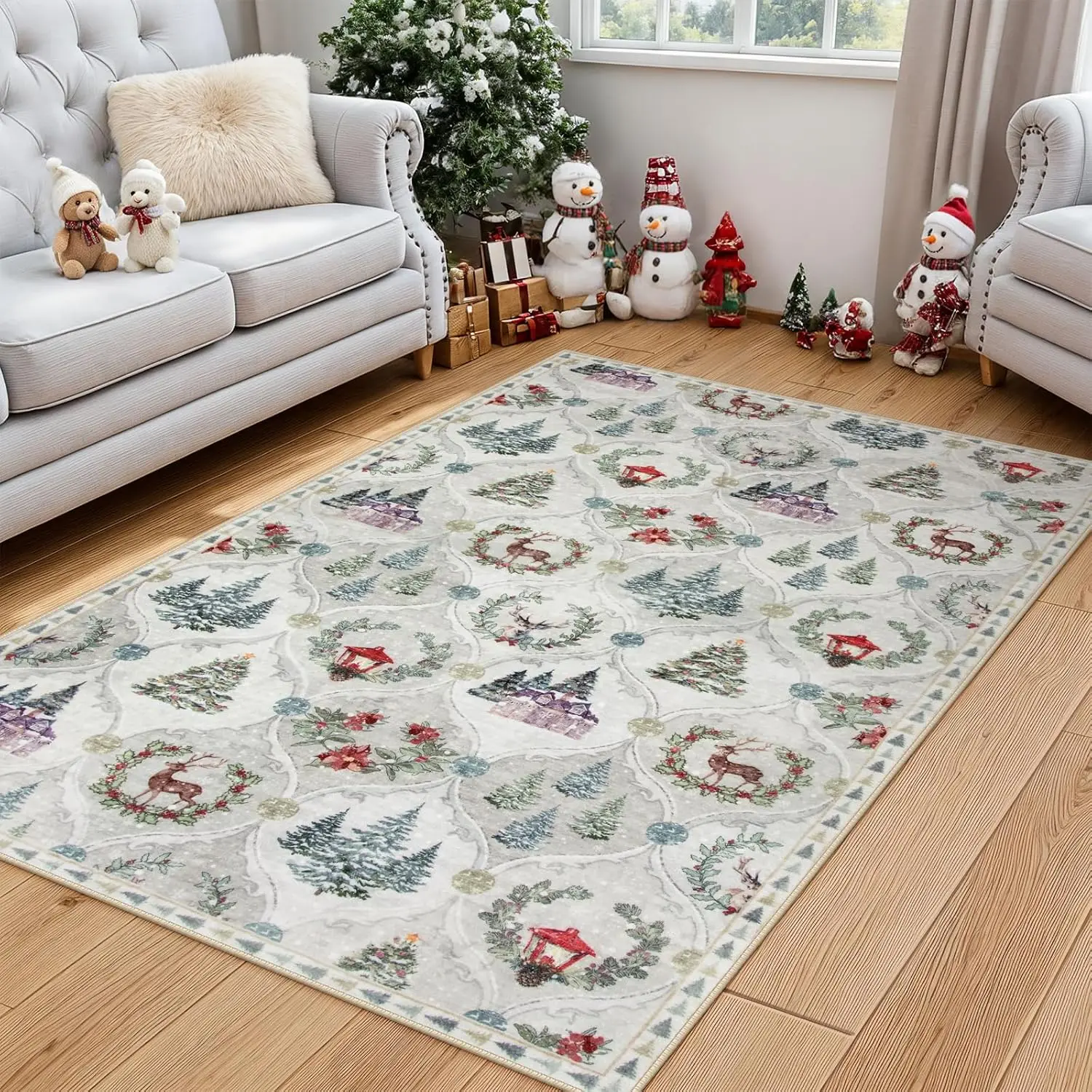 100X150cm Moroccan Trellis Christmas Area Rug Ultra-Thin, Non-Slip, Washable Soft Accent Carpet for Living Room, Bedroom Mat