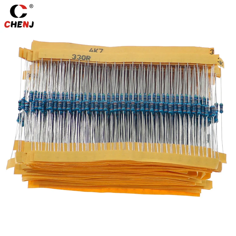 600pcs/box 30 Kinds 1/4W Resistance 1% Metal Film Resistor Pack Assorted Kit 1K 10K 100K 220ohm 1M Resistors Accessories