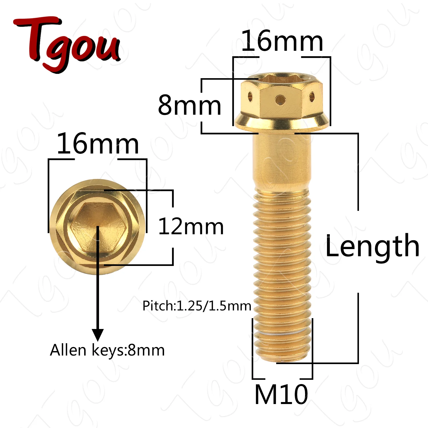 Tgou Titanium Bolt M10x20~90mm Pitch1.25/1.5mm Flange Inner Outer Hexagon Screws for Motorcycle Disc Brake Refitted