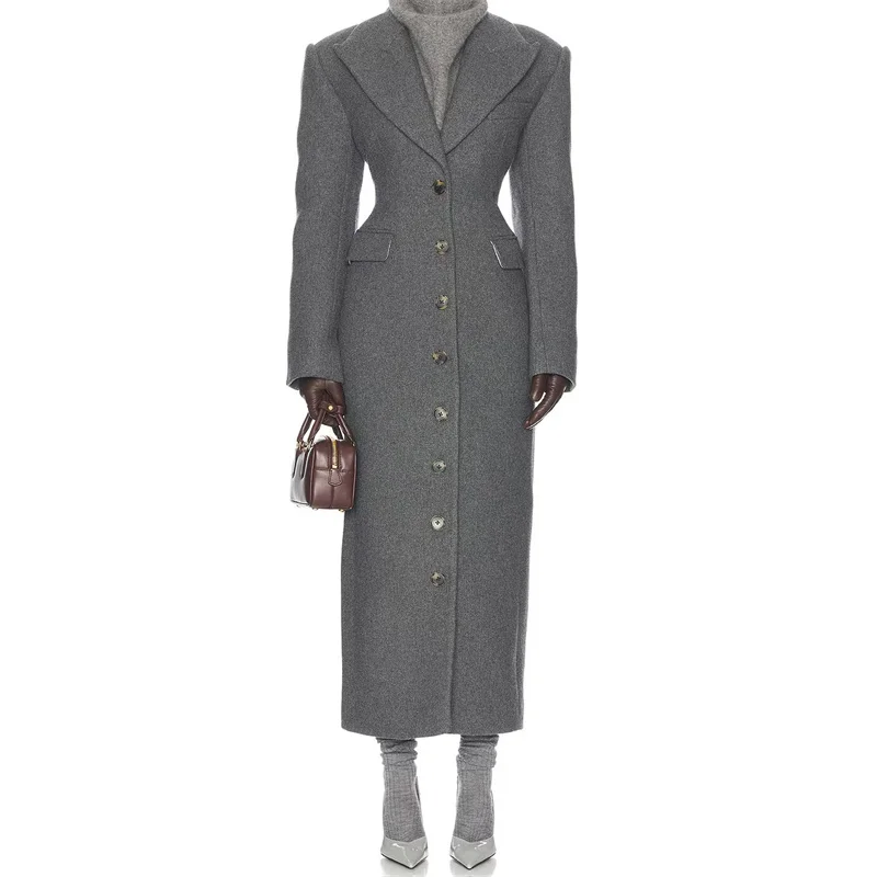 

Женский плащ, новинка осени 2024, однобортный подплечник, облегающая женская ветровка из смеси шерсти, женское пальто, верхняя одежда