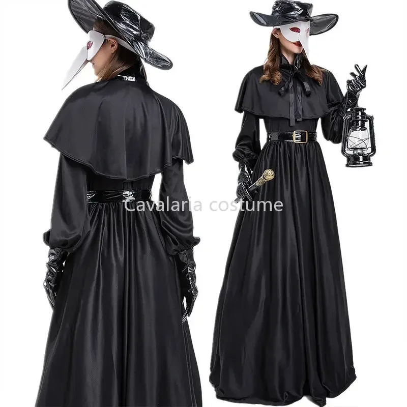 Medieval Hood Robe Plague Doctor Costume Mask Hat for Men Women Halloween Carnival Cosplay Steampunk Dress Cloak Cape