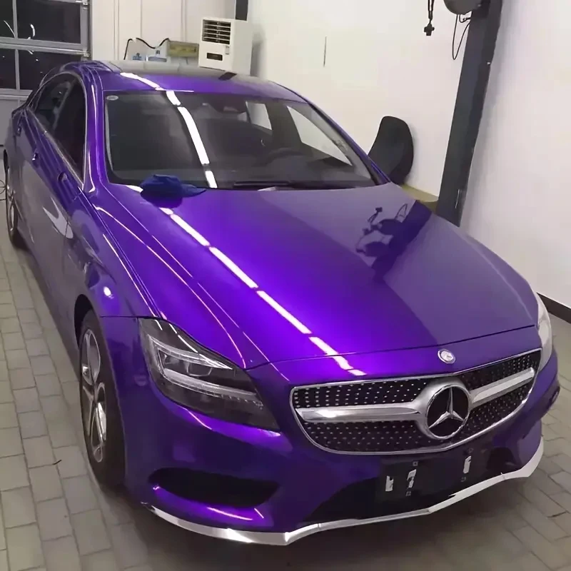 Premium Gloss Metal Candy Purple Vinyl Car Wrap Film Roll with Air Release, Self Adhesive Glitter Decal Car Wrapping