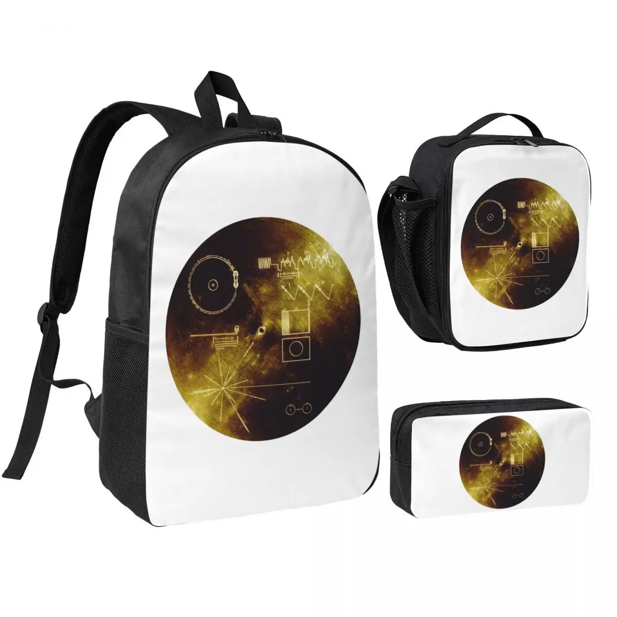

The Voyager Golden Record! Backpack Student BookBag School Bag Shoulder Bags 3ps Insulated Lunch Bag Pencil Case