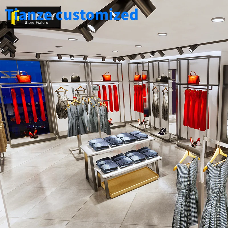 (Customized) retail garments shop fittings clothes stores interior design boutique furniture display cabinet stainless steel clo