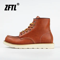 ZFTL Men's Casual Boots American retro tooling boots Casual Crazy Horse Leather Winter Boots Vintage Man Lace up Ankle Boots