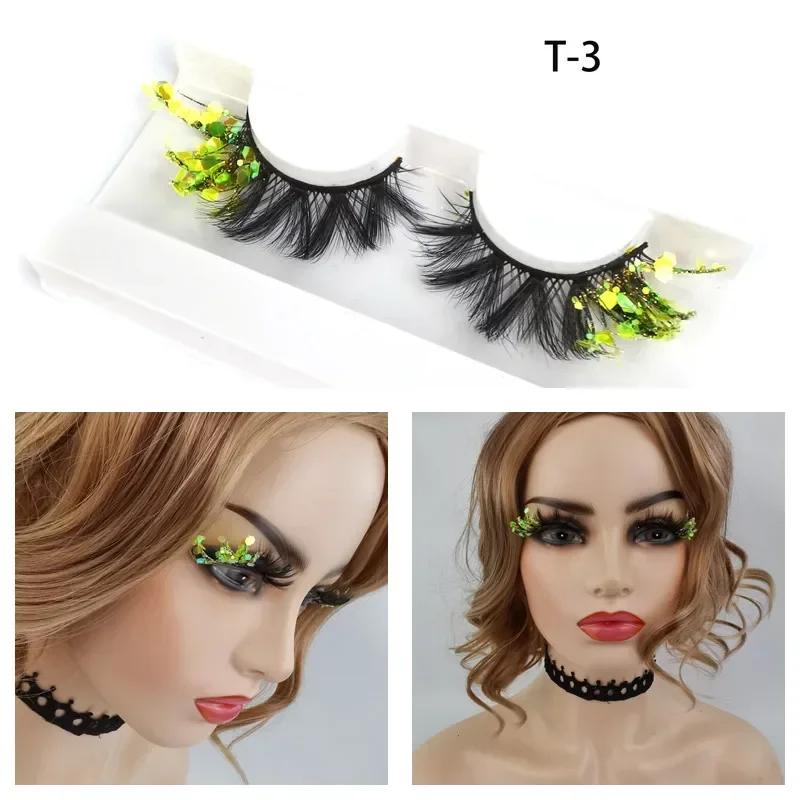 3D Unique Shining Colored Eyelashes Gold Pink Green Glitter Colorful False Eye Lashes Dramatic Halloween Party Rainbow Cilias