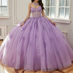 Angelsbridep Customized Lilac Vestidos De 15 Años Ball Gown Quinceanera Dresses Spaghetti Straps Beads 3D Appliques Party Dress