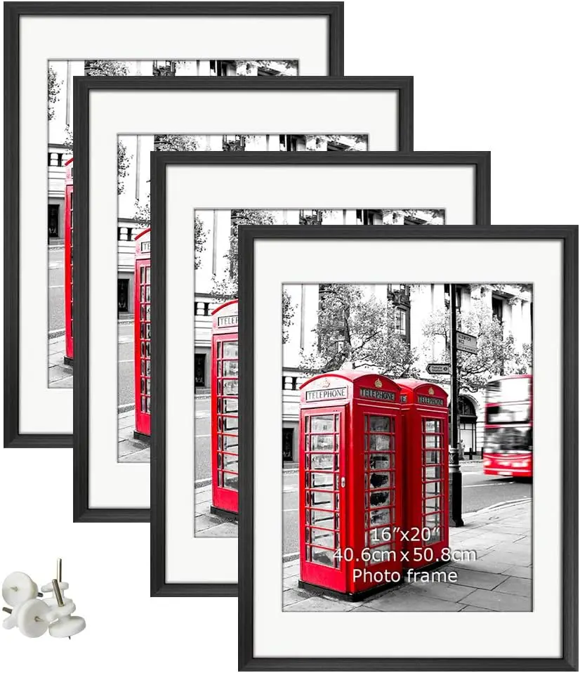 

Black 18x24 Picture Frame Set of 4 with Mat for 16x20 or Without Mat for 18x24 Posters