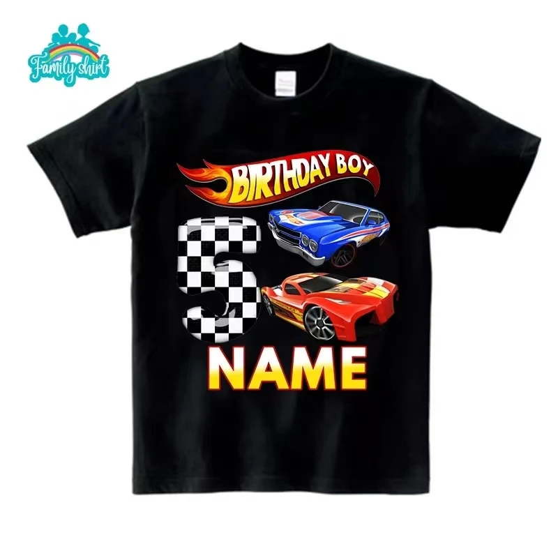 Racing Birthday Shirt 1-7 Year Old 2nd Boys T Shirt Kids Shirts for Children Party 2022 Summer Custom Name Toddler Baby T Shirts