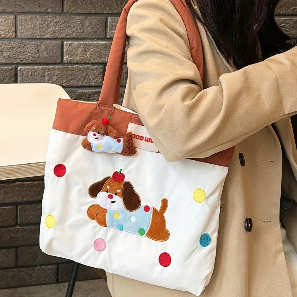 Damska torba na ramię o dużej pojemności, uniwersalna torba do pracy, urocza torba biurowa, miękka torba na zamek błyskawiczny, haftowana torba typu tote.