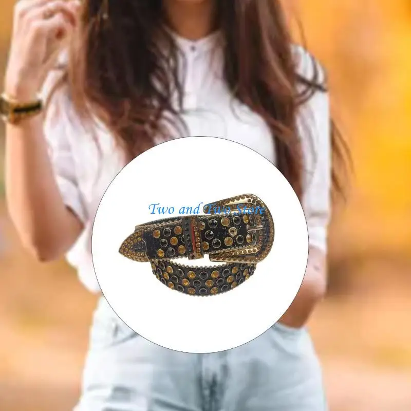 HX6F حزام الراين الإناث حزام الشارع Steampunk لسراويل الجينز Y2K فتاة التبعي