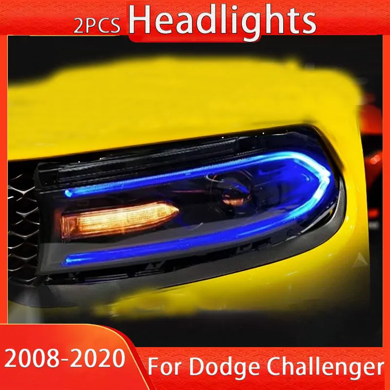 Car LED Headlight For Dodge Challenger 2008-2021 Accessories Modified RGB Change Colors Front Light Assembly