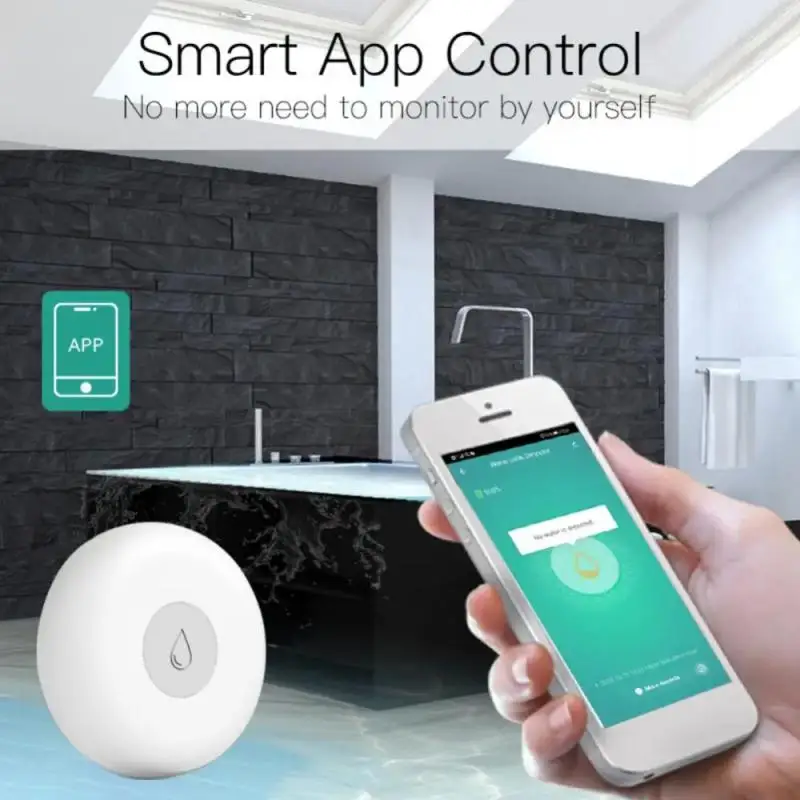 ZigBee-Detector de fugas de agua, Sensor de inundación, alerta de desbordamiento, sistema de alarma de seguridad, Control por aplicación remota Tuya Smart Life