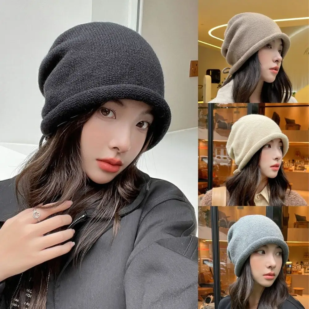 Warm Knitted Hat Unisex Winter Solid Color Beanies Cap Hip Hop Stacking Bonnet Women