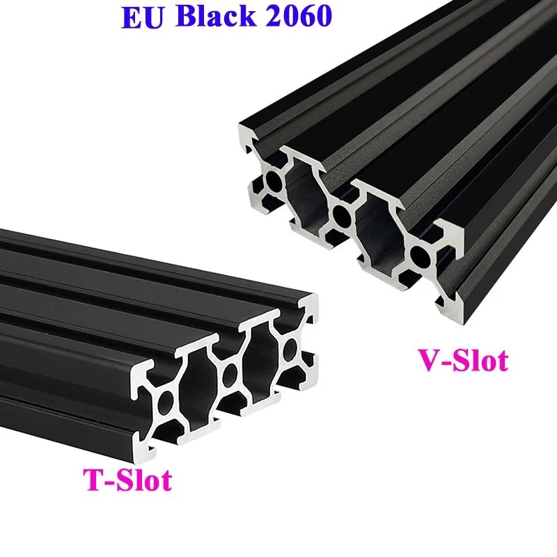Perfil de aluminio negro, ranura en V 2060, extrusión de 2060V, longitud estándar de la UE, riel lineal de 100-550mm para impresora 3D de marco CNC, 1 Uds.