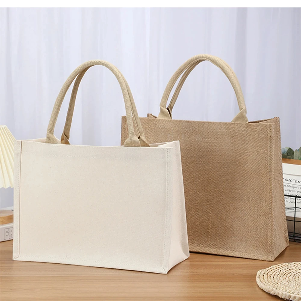 Canvas Bags Shopping bags Portable Tote Eco-Friendly Handbags Grocery Burlap Fabric Bag Coated Cotton Storage Cloth Bag for Gift