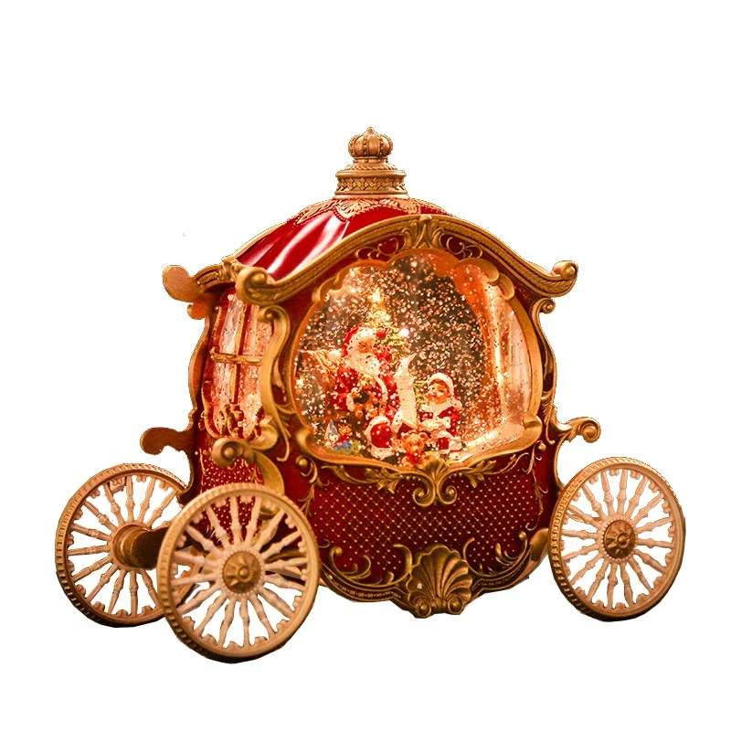 

Hot Sale Pumpkin Carriage Christmas Lantern Resin Snow Globe with LED Light and Music Decorative Ornament for Home Gift