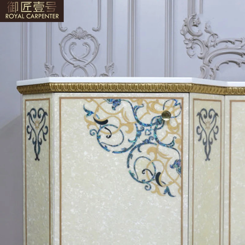 European-style TV cabinet luxury French-style shell-encrusted hall cabinet living room large solid wood carved furniture