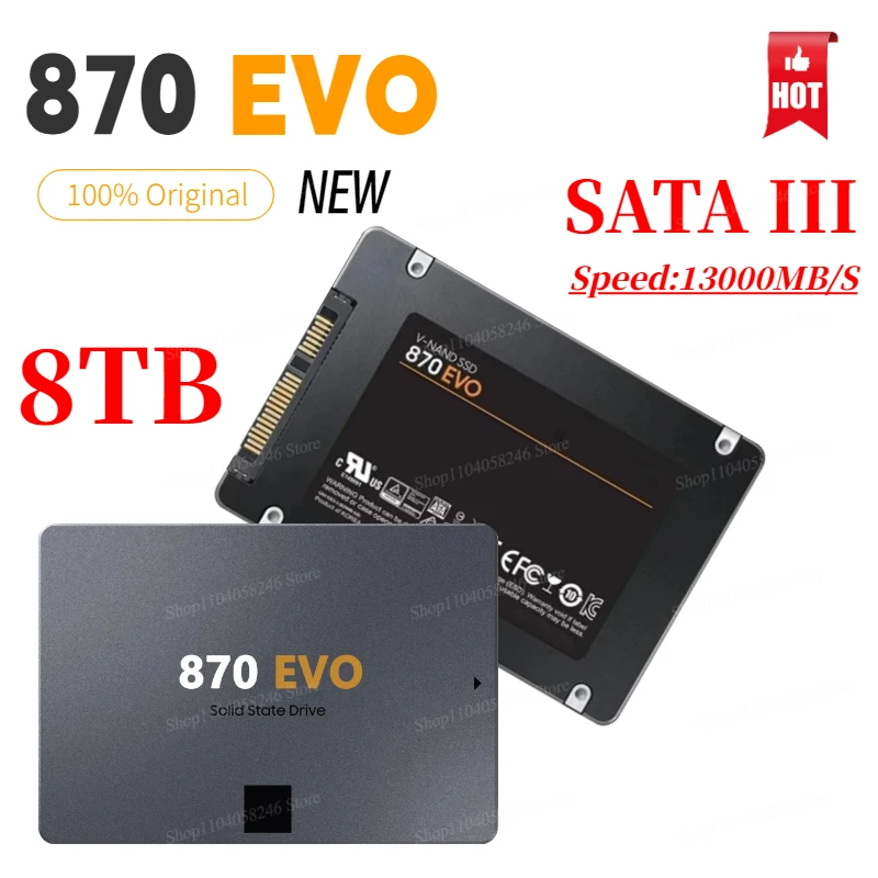 2024 New SSD 870 EVO 1TB 2TB 4TB 8TB Internal Solid State Drives Hard Disk SATA 3.0 MLC 2.5 Inches for Laptop Desktop PC PS4 PS5