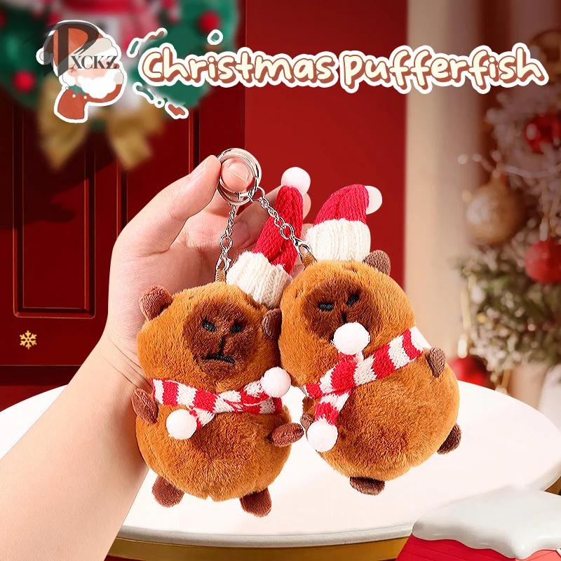 

Kawaii Christmas Capybara Plush Keychain Cartoon Stuffed Doll Pendant Backpack Hanging Decoration Car Key Charms Xmas Gifts