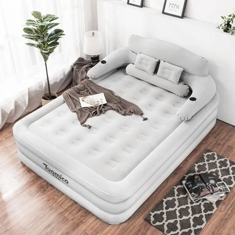 

Camping Air Bed 2 Persons Inflatable Mattress Camping Folding Home Indoor Outdoor With Backrest Air Cushion 48cm High Bed