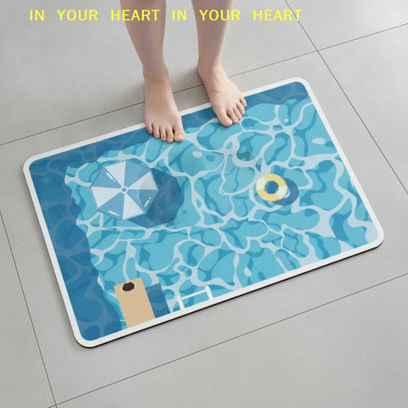 【X】Rubber Bathroom Anti Slip Floor Mat Water Absorbing Quick Dry Cartoon Design Easy to Store for Bathtub Side Home Decor
