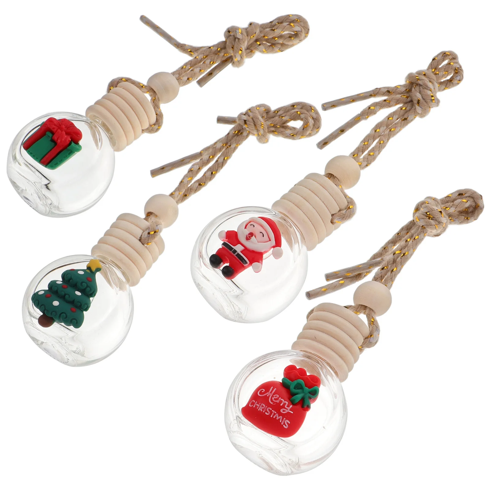 

4Pcs Christmas Car Air Freshener Bottles Hanging Diffuser Ornaments Empty Essential Oil Car Aromatherapy Decor