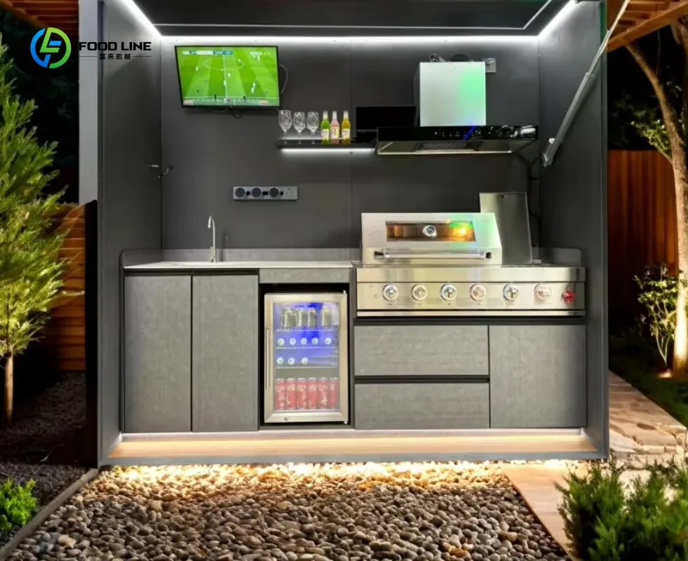 

Передвижная кухня-пергола из нержавеющей стали с газовым грилем для барбекю, предназначенная для семейных встреч и вечеринок в любую погоду