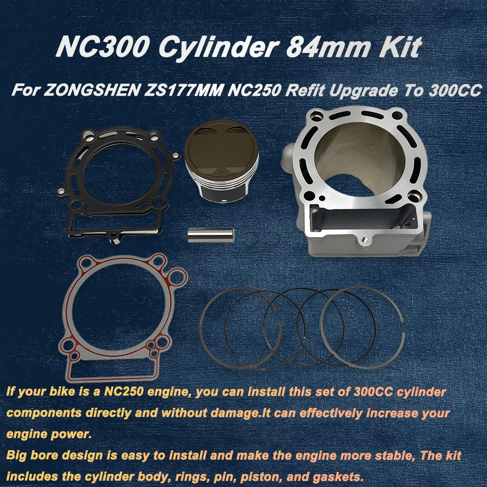 For ZONGSHEN ZS177MM Motorcycle Engine Cylinder Kit 84mm Cylinder Block Piston Ring Gasket Pad NC250 NC300 250cc Upgrade 300cc