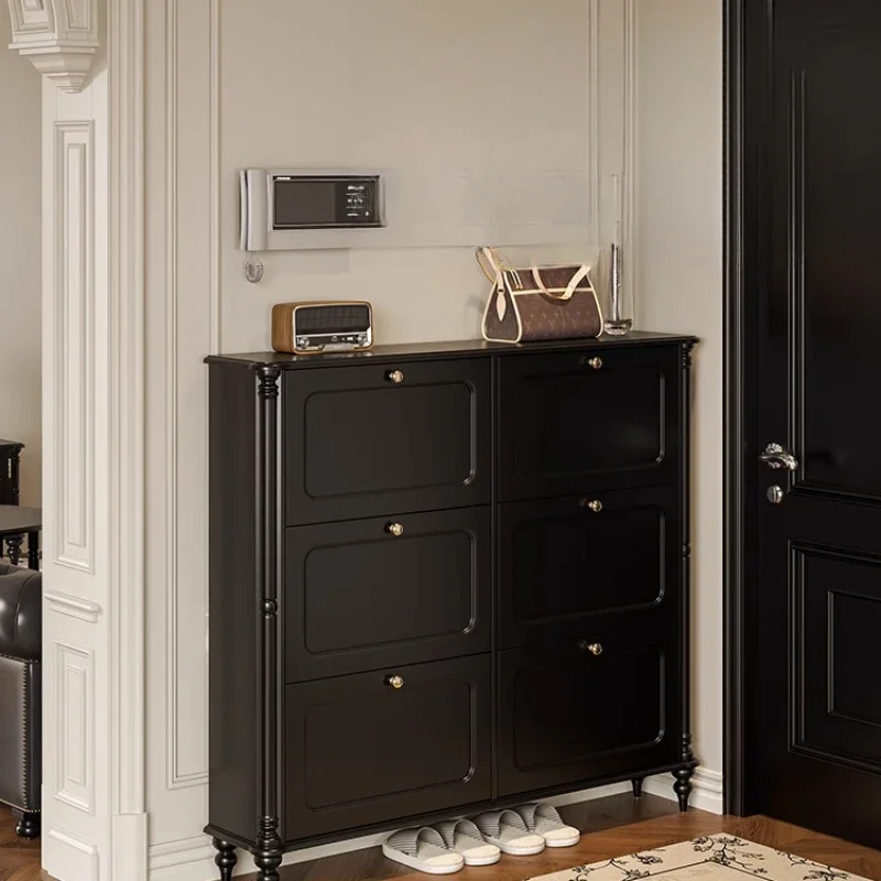 

American retro style solid wood ultra-thin shoe cabinet, the new popular shoe cabinet storage cabinet at the door of the home