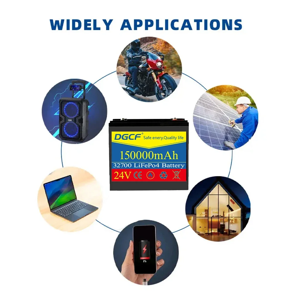 24V 100A 32700 LiFePO4 Battery with Built-in BMS for RV Solar Power System Rechargeable Lithium Iron Phosphate Trolling Battery