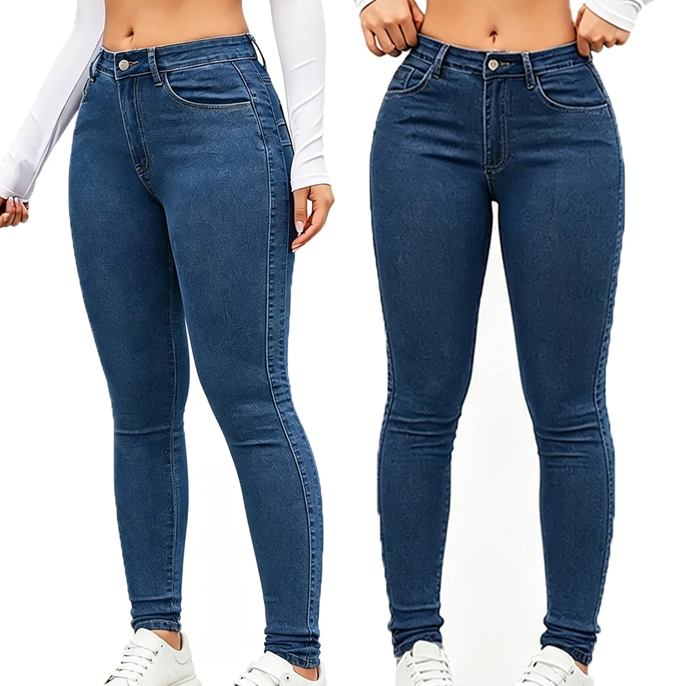 Women High Waist Stretch Skinny Jeans Elastic Slim Fit Denim Pant Female Fashion Casual Y2K Style Basic Solid Color Slim Trouser
