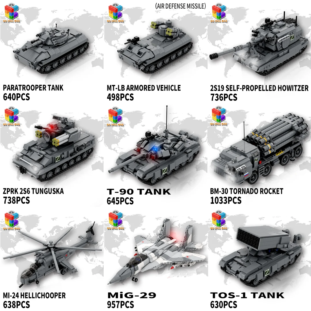 MOC Russia T-90 Main BattleTank Military Series Vehicle Armored Weapon Model Building Blocks DIY Kids Toys Gift