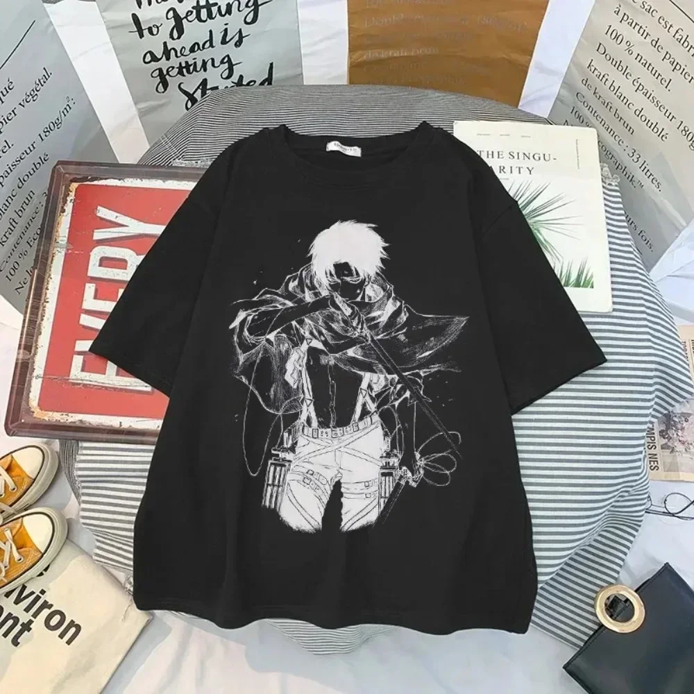 2024 Summer Men's T-shirt Attack on Titan Shingeki No Kyojin Anime Printing Short Sleeve Tee Oversized Men Round Neck Clothing