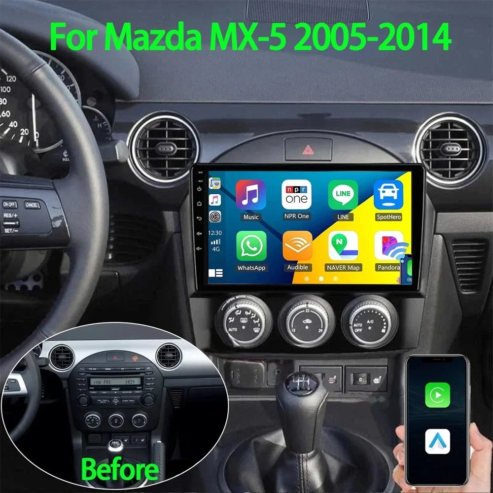 2+32GB Car Radio Stereo Android16 GPS Navigation For Mazda Miata MX-5 2005-2015 with Carplay Android Auto WiFi Bluetooth AHD Camera