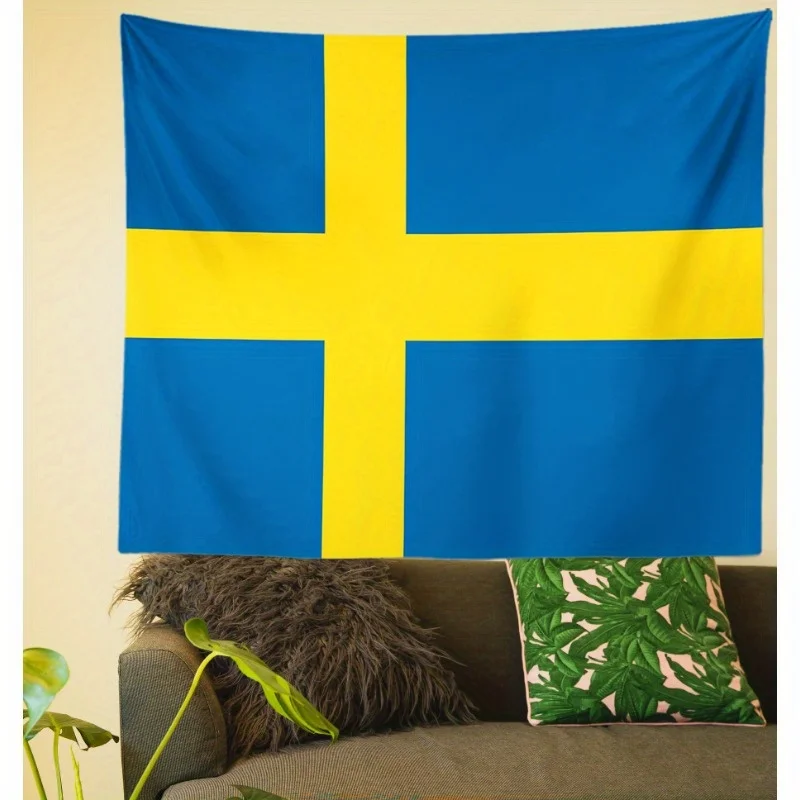 Customize 1pc Vibrant Swedish Flag Tapestry - Durable, Fade-Resistant Polyester Wall Hanging with Cross Design, Blue & Yellow St view 2