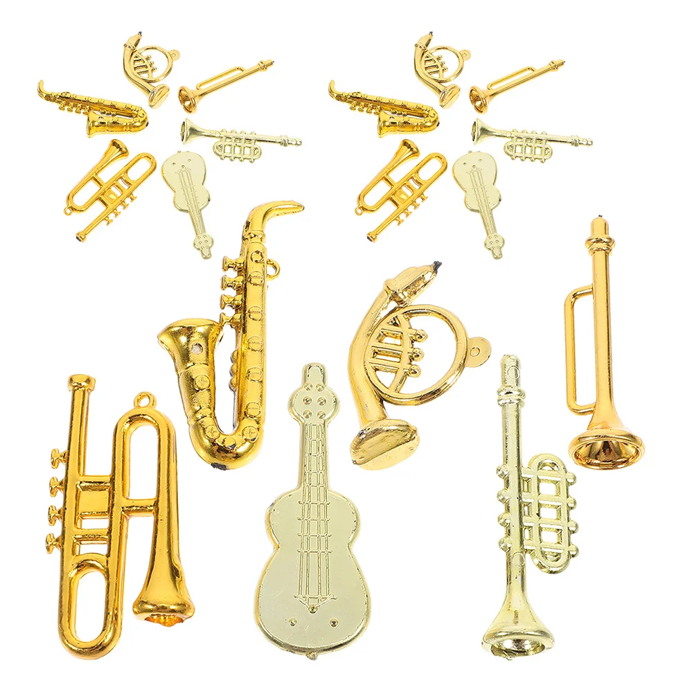 

48 pcs Miniature Musical Instruments Handmade Gold Finish Christmas Tree Ornament Decor For Music Lovers Portable Desktop Room