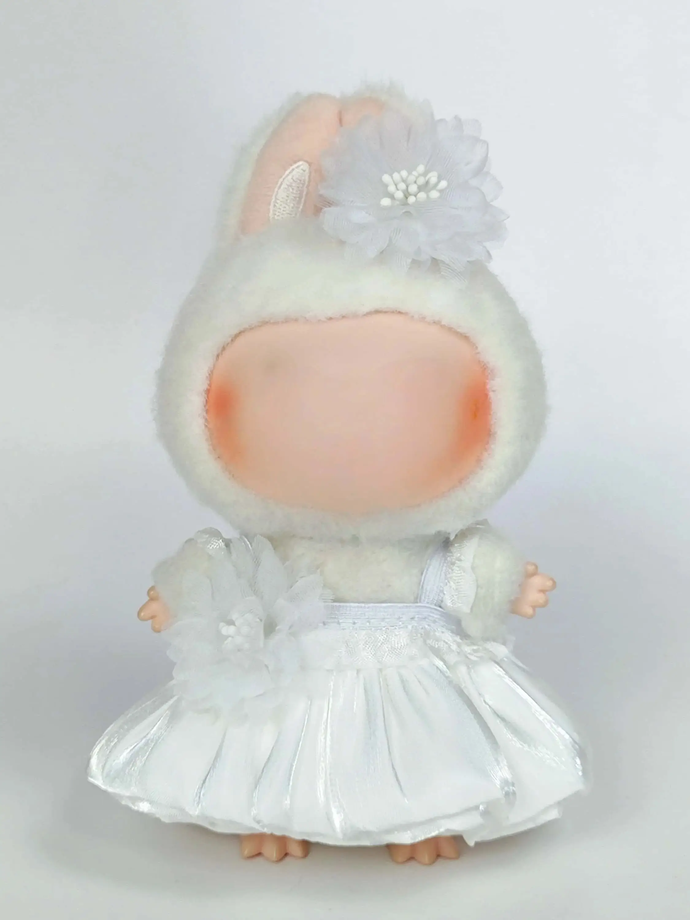 Роскошное плюшевое свадебное платье, одежда для кукол для Labubu I II, корейский стиль, пушистое романтическое свадебное платье, костюм с цветочной шляпой для Ladbubu