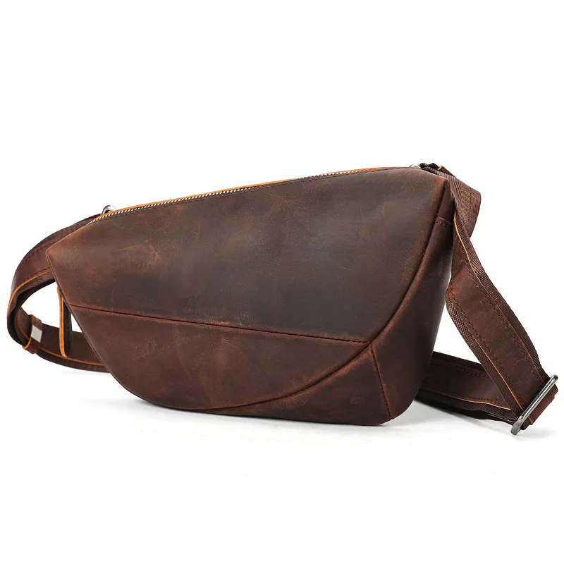 Retro men's wild horse leather messenger bag, casual crossbody bag, top layer of cowhide shoulder bag, front pocket bag