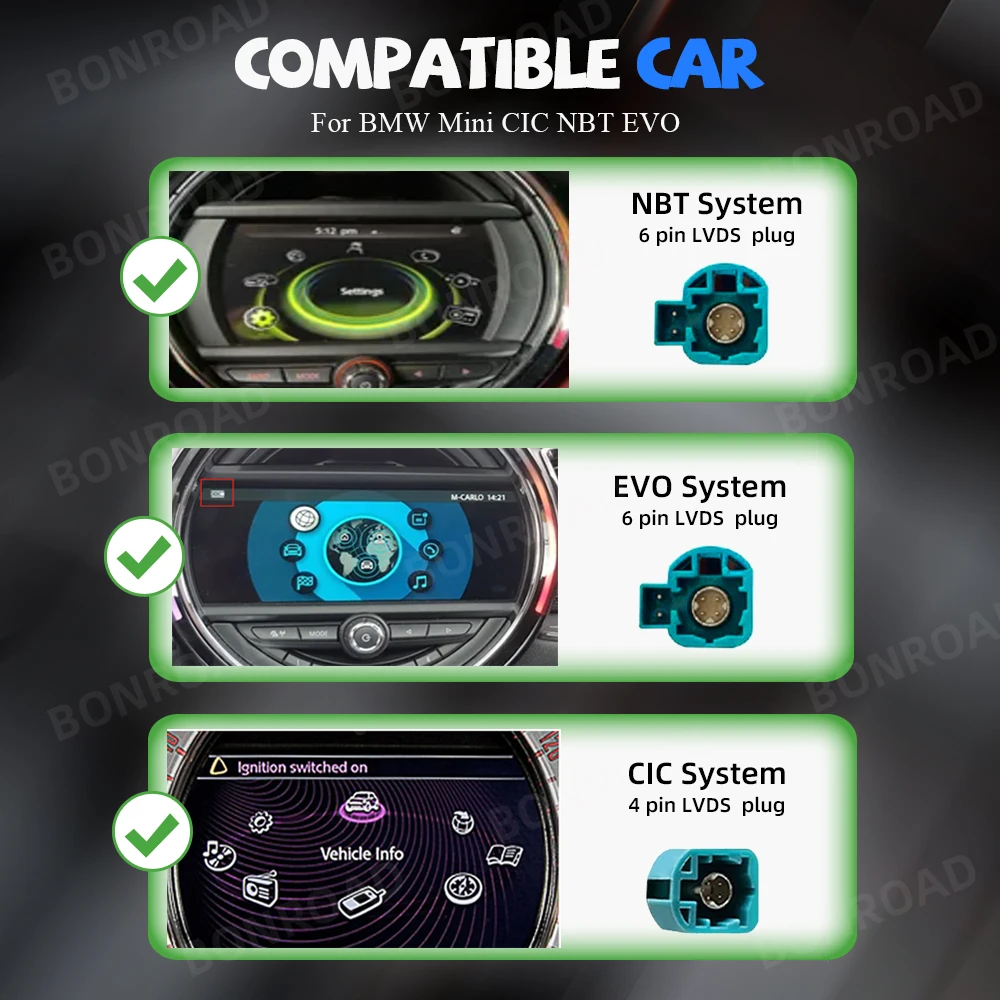 BONROAD واجهة Carplay اللاسلكية أندرويد وحدة السيارات لسيارات BMW MINI CIC NBT EVO R55 R56 R57 R58 R59 R60 R61 F54 F55 مرآة الارتباط