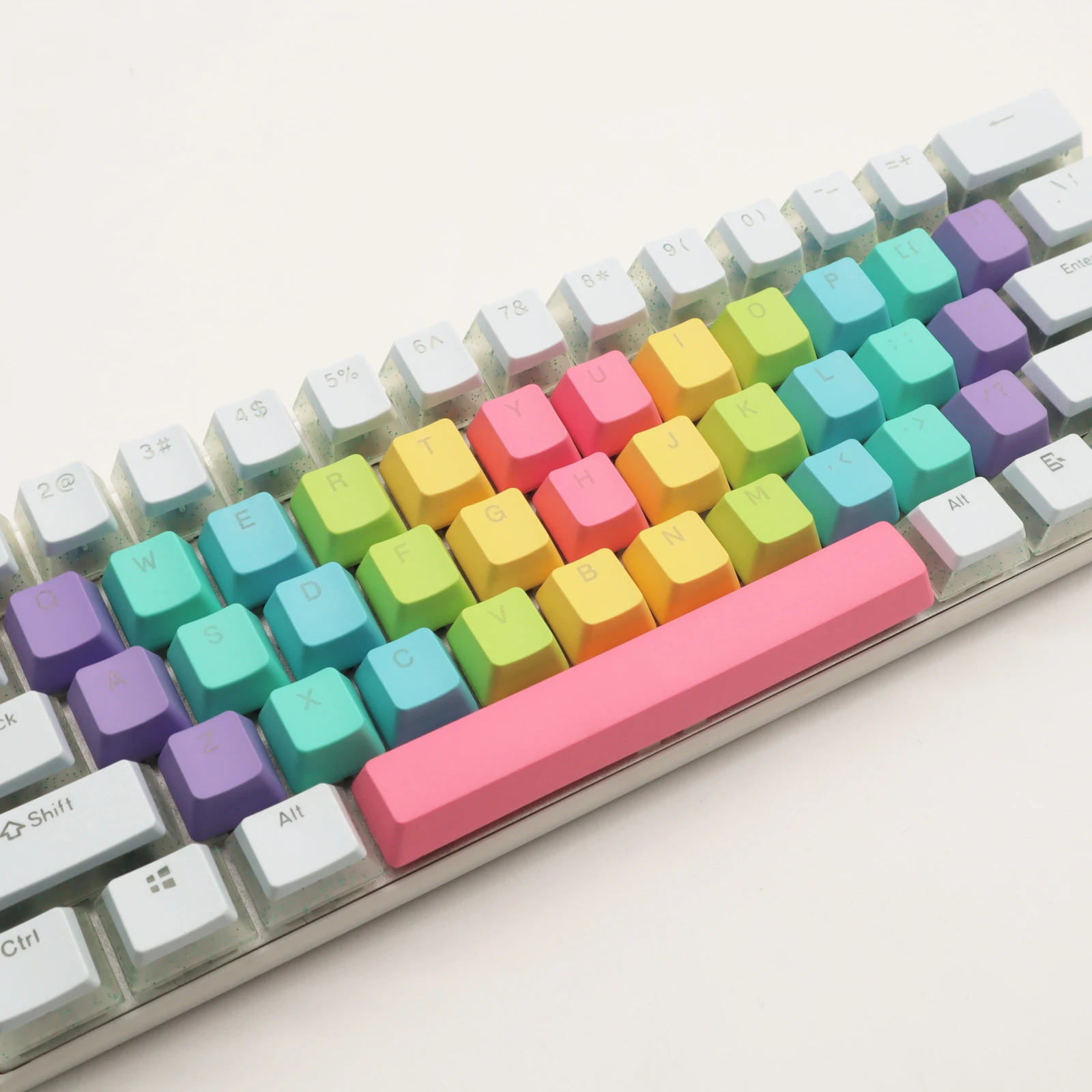 39pc Key Colorful Mechanical Keyboard Keycaps PBT Material Sunken Lettering Non-Transparent Rainbow Gradient Design
