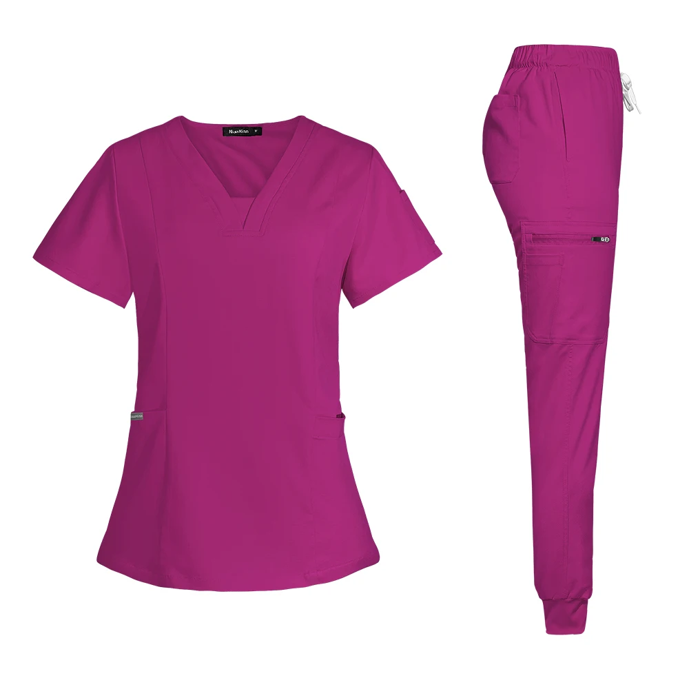 

Slim Fit Women Medical Uniforms V-Neck Scrubs Sets Tops Pant Doctors Nurses Accessories Hospital Dental Clinic Spa Workwear Suit