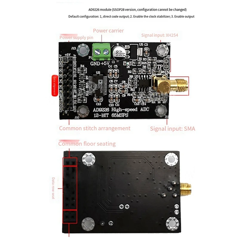 High Speed ADC Module Signal Acquisition, analógico para conversão digital, PCB, 65M Sampling FPGA Development Board, AD9226